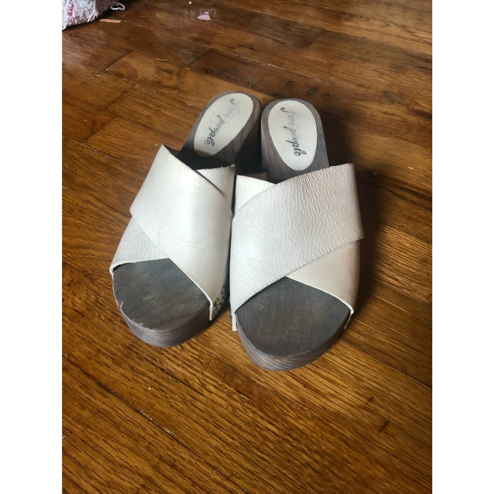 Free People Sonnet Wooden Clog White Gray Sandals